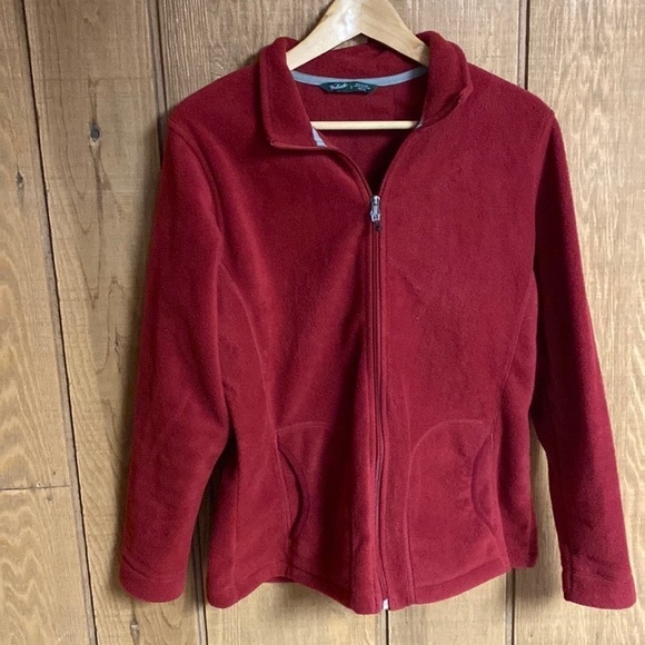 WOOLRICH ruby red women’s full zip fleece jacket fitted vintage EUC SIZE PL - Picture 1 of 8